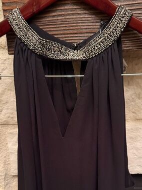 Black Sleeveless Tunic with Jeweled Neck